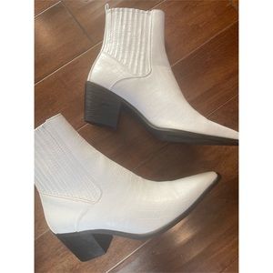 Nasty Gal White Faux Leather Croc Pointed Ankle Boots